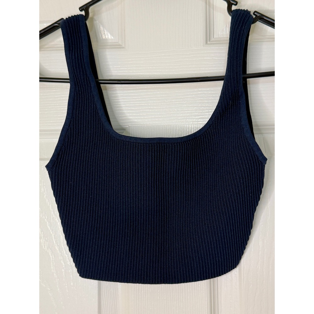 Babaton Knit Crop Top Women's XS Navy Blue Ribbed Square Neck Sleeveless